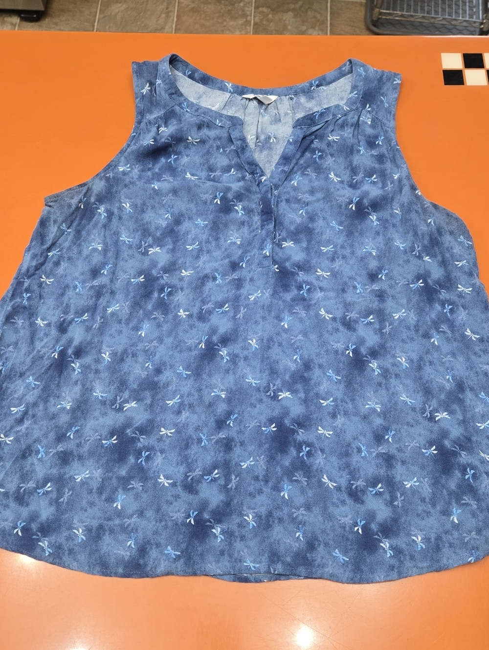 Sonoma Blue Dragonfly Print Sleeveless Shirt, Size L